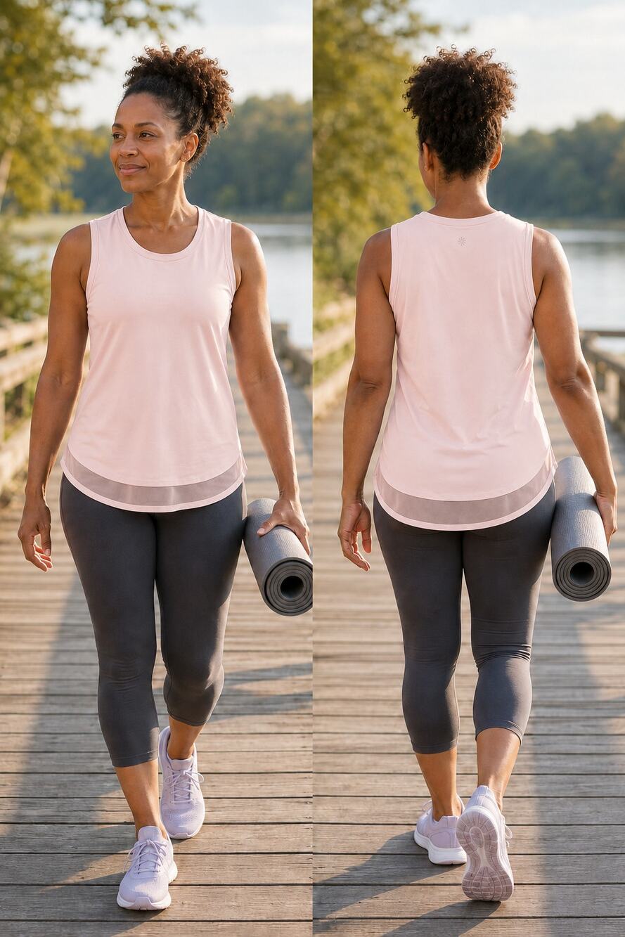 Athleta Pale Pink Mesh Hem Tank Top Womens Small Stretch Yoga Running SP19